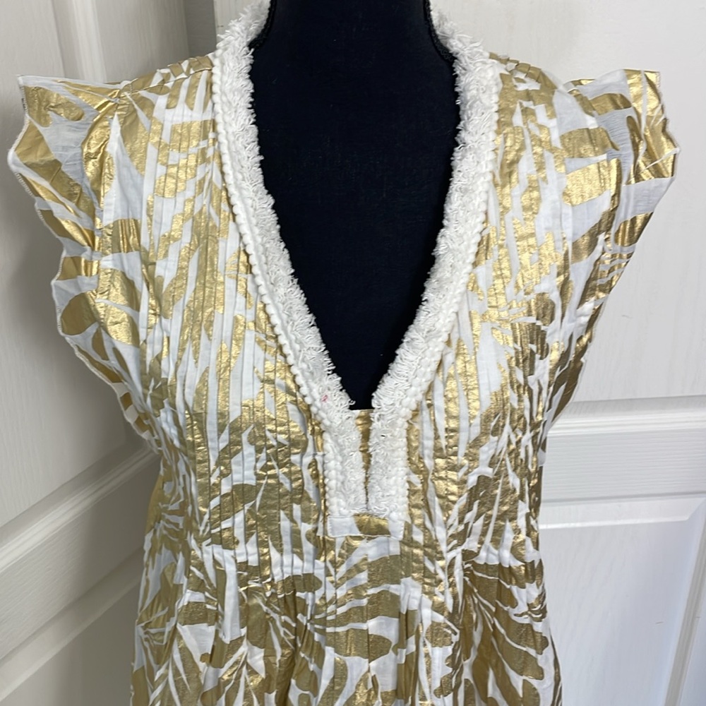 Jude Connally smock Larissa dress gold white size L palm beach cruise party - Picture 6 of 15